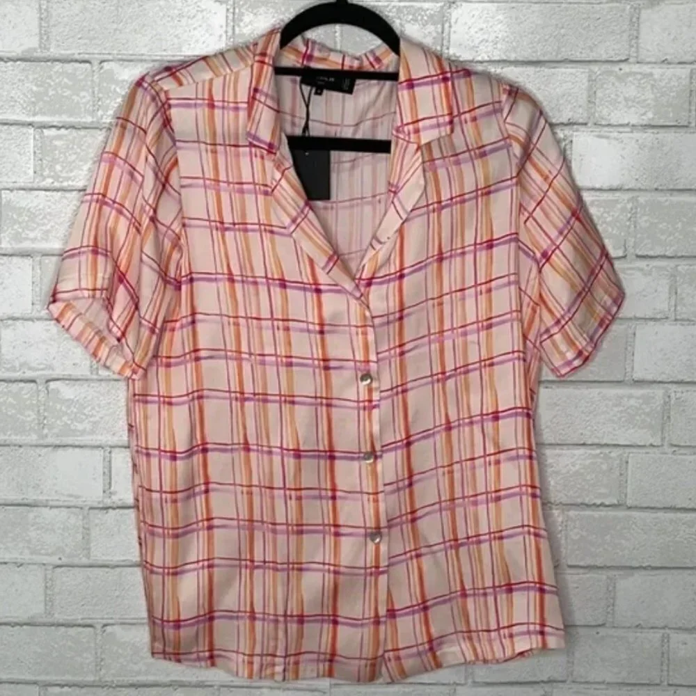 NWT FRNCH Chelly Windowpane Plaid Short Sleeve Shirt - Picture 3 of 14